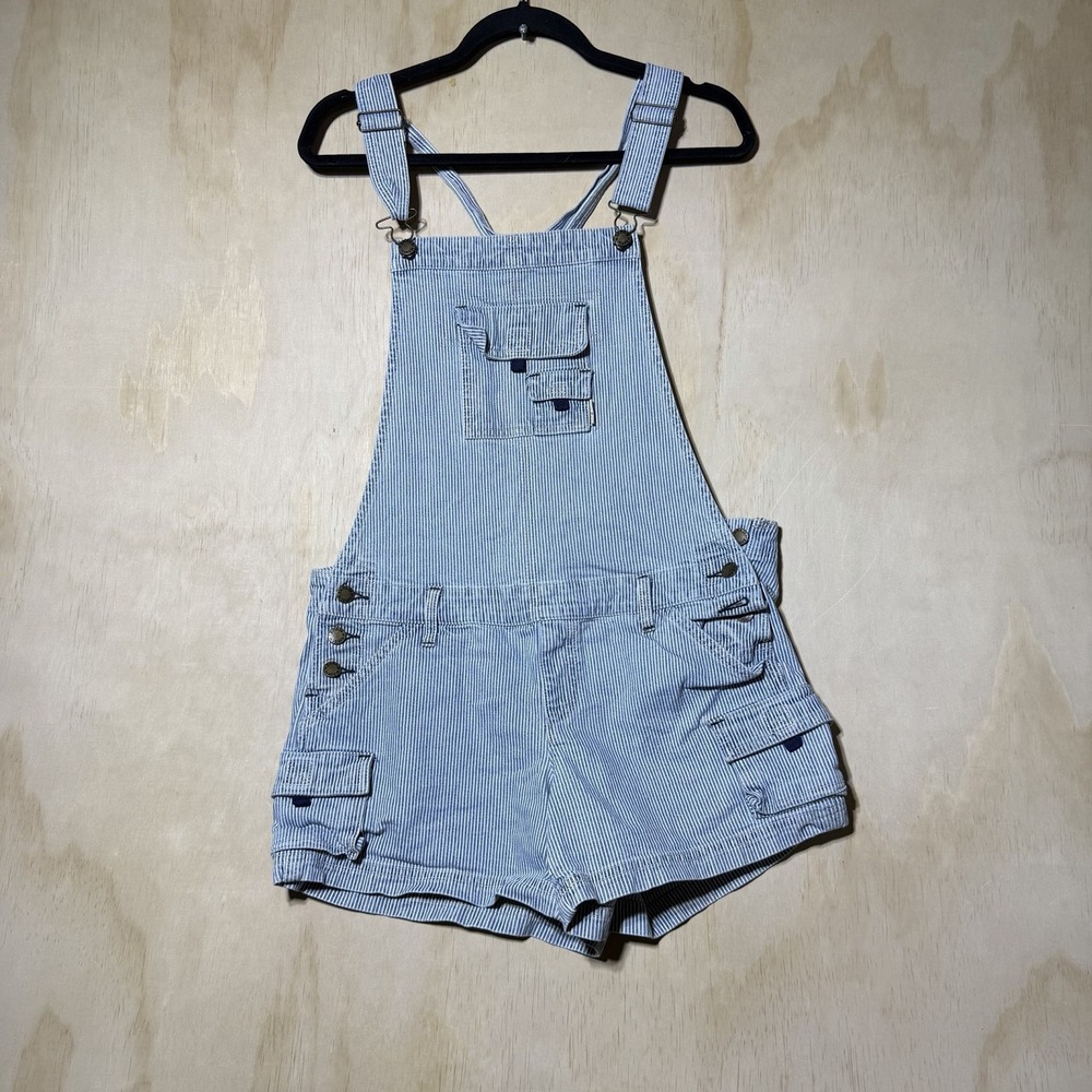 Zana Di Jeans Womens L Railroad Stripe Shortalls Overalls Cargo Y2K Utility Blue
